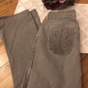 Chico’s gray jeans with studs on back pockets